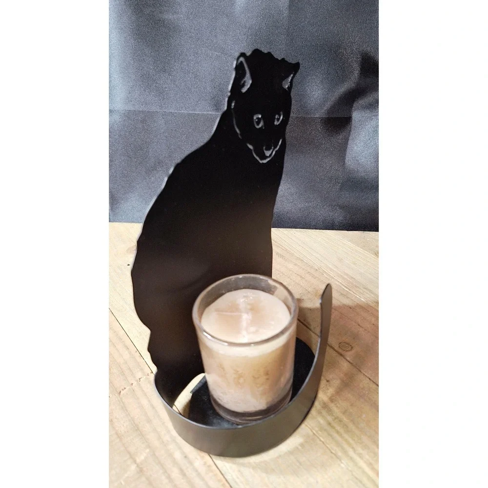 Vintage 1993 Enthuse Design Ann Munson Black Metal Cat Votive Candle Holder 7